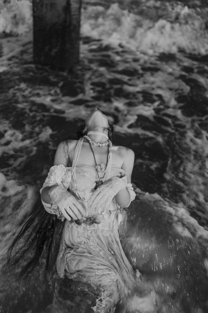 Hannah Wicklund, draped figure, black and white